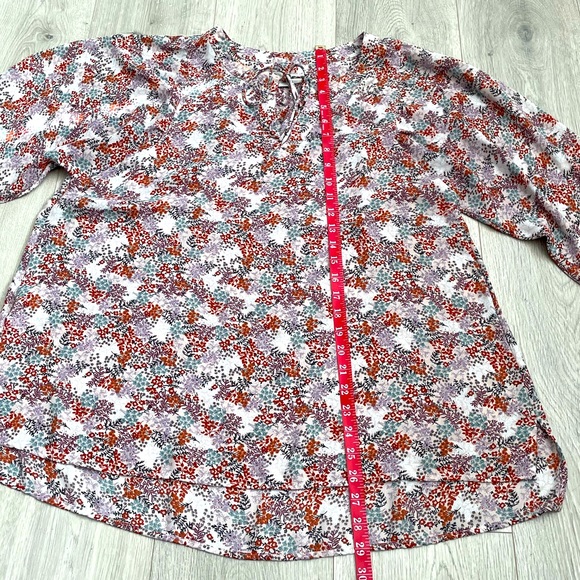 LOFT • Beautiful Womens Floral Keyhole Tie Top Blouse Long Sleeve - Picture 6 of 11